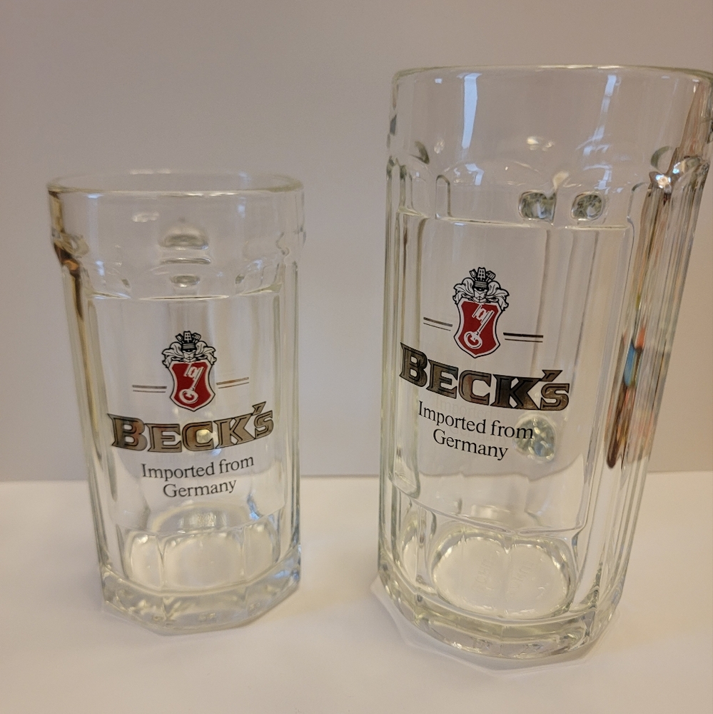 2 Beck's Imported From Germany .5 Liter .3 Liter Glass Beer Mug heavy